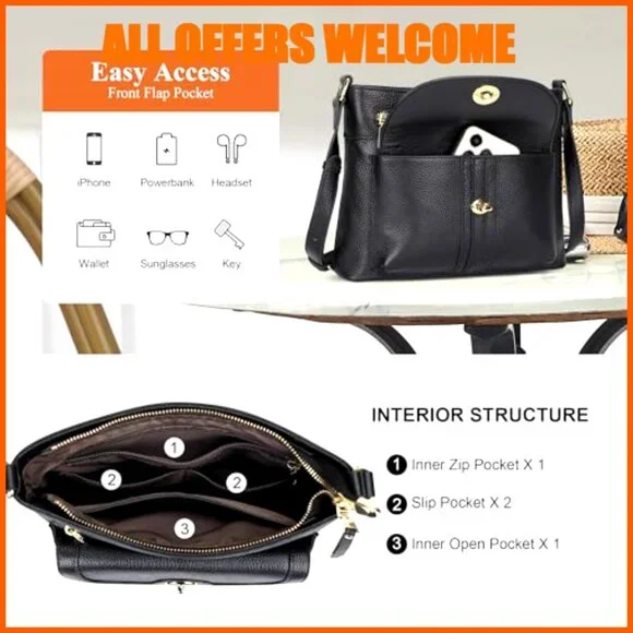 Genuine Leather Crossbody Bag for Women with Multiple Pockets